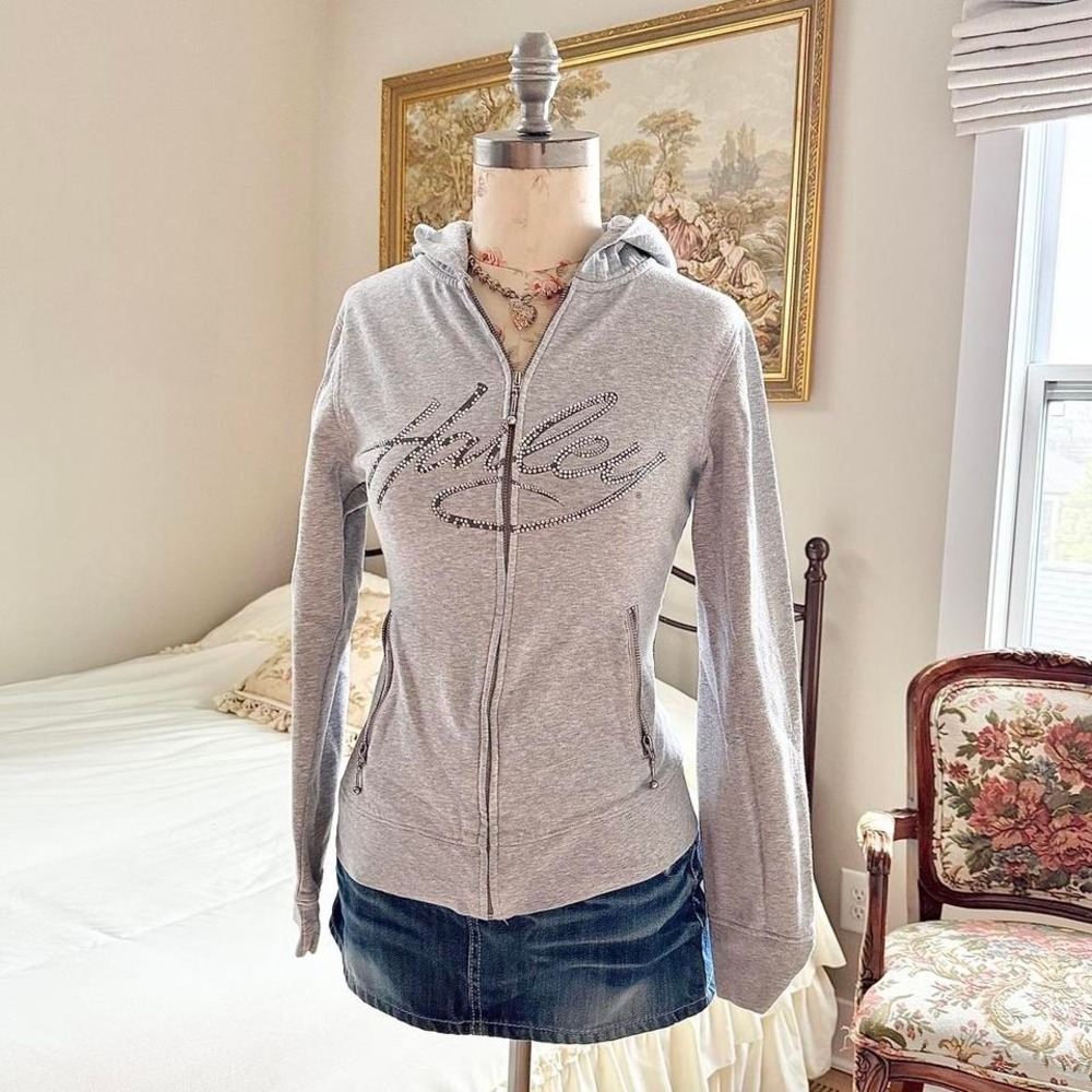 Y2K gray‎ Harley Davidson zip hoodie size medium fitted